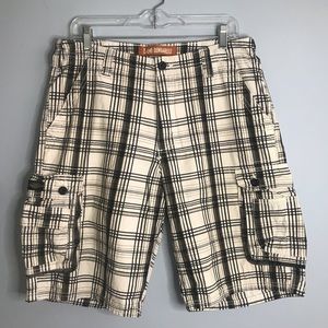 Lee Dungarees Cargo Shorts Men's 34x11 Black White Plaid Cotton 8 Pocket